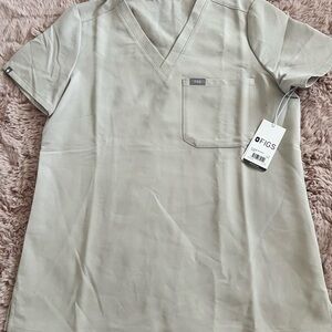 Figs Tan Scrub Top V-Neck Relaxed Fit